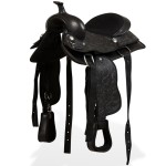 vidaXL Șa Western, căpăstru & pieptar, piele naturală, 12", negru vidaXL Șa Western, căpăstru & pieptar, piele naturală, 12", negru