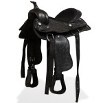 vidaXL Șa Western, căpăstru & pieptar, piele naturală, 12", negru vidaXL Șa Western, căpăstru & pieptar, piele naturală, 12", negru
