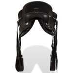 vidaXL Șa Western, căpăstru & pieptar, piele naturală, 12", negru vidaXL Șa Western, căpăstru & pieptar, piele naturală, 12", negru