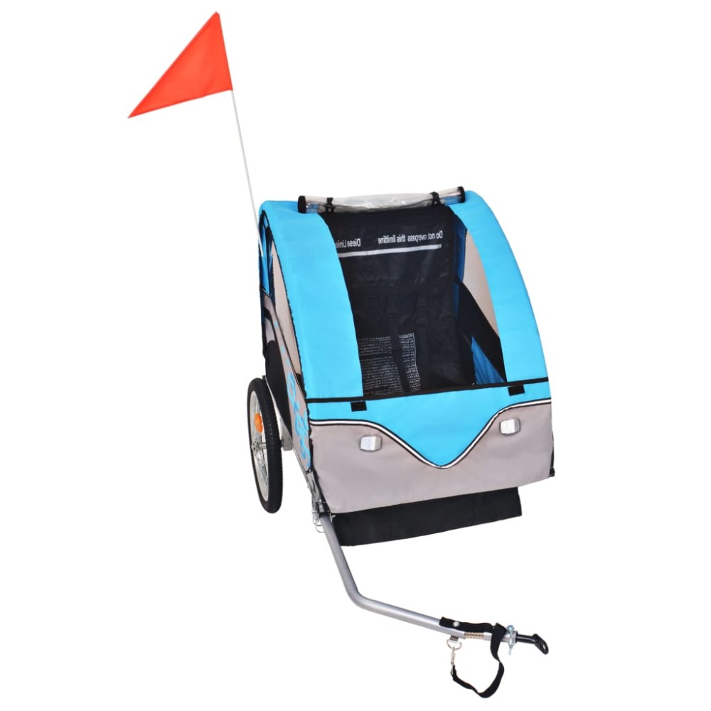 vidaXL Remorcă de bicicletă, gri și albastru, 30 kg