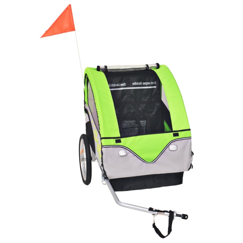 vidaXL Remorcă de bicicletă, gri și verde, 30 kg