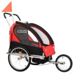vidaXL Remorcă bicicletă & cărucior 2-în-1, negru și roșu vidaXL Remorcă bicicletă & cărucior 2-în-1, negru și roșu