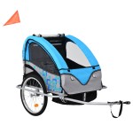 vidaXL Remorcă bicicletă & cărucior copii 2-în-1, albastru și gri vidaXL Remorcă bicicletă & cărucior copii 2-în-1, albastru și gri