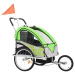 vidaXL Remorcă de bicicletă & Cărucior copii 2-în-1, verde și gri vidaXL Remorcă de bicicletă & Cărucior copii 2-în-1, verde și gri