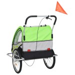vidaXL Remorcă de bicicletă & Cărucior copii 2-în-1, verde și gri vidaXL Remorcă de bicicletă & Cărucior copii 2-în-1, verde și gri
