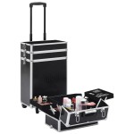 vidaXL Troler de cosmetice, model cu crocodil, negru, aluminiu