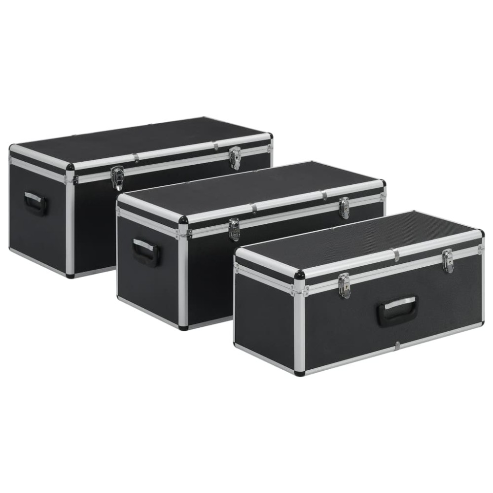 vidaXL Cutii de depozitare, 3 buc., negru, aluminiu