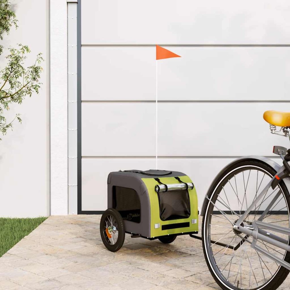 vidaXL Remorcă bicicletă animale companie verde/gri textil oxford/fier