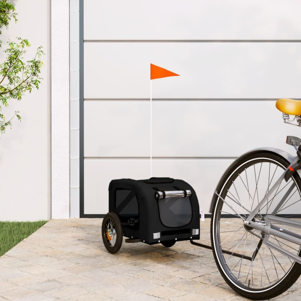 vidaXL Remorcă bicicletă animale companie, negru, textil oxford/fier