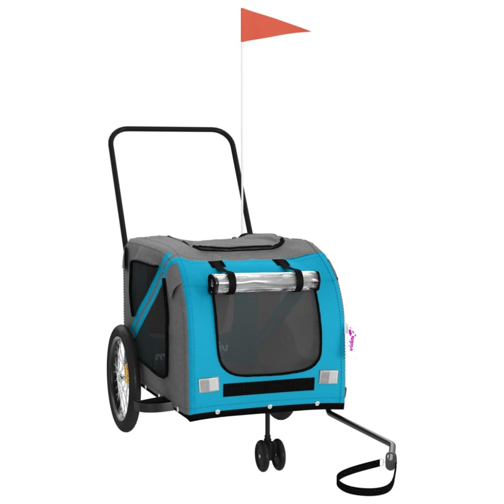 vidaXL Remorcă bicicletă animale companie, albastru/gri, oxford/fier