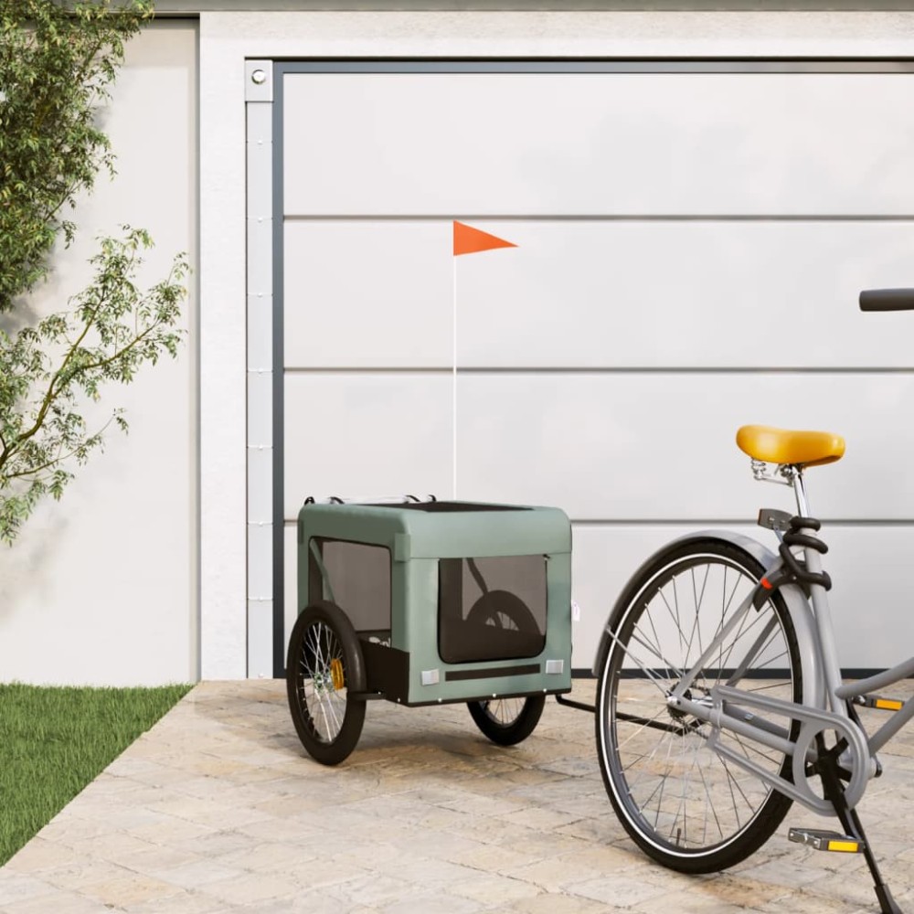 vidaXL Remorcă bicicletă animale companie gri/negru textil oxford/fier