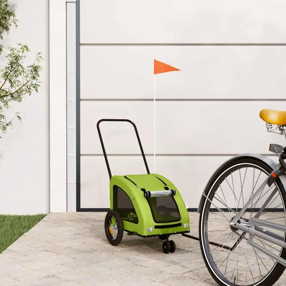 vidaXL Remorcă de bicicletă animale companie, verde textil oxford/fier