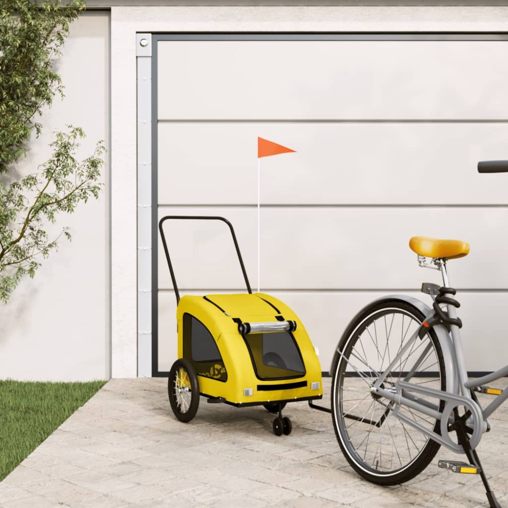 vidaXL Remorcă de bicicletă animale companie galben textil oxford/fier