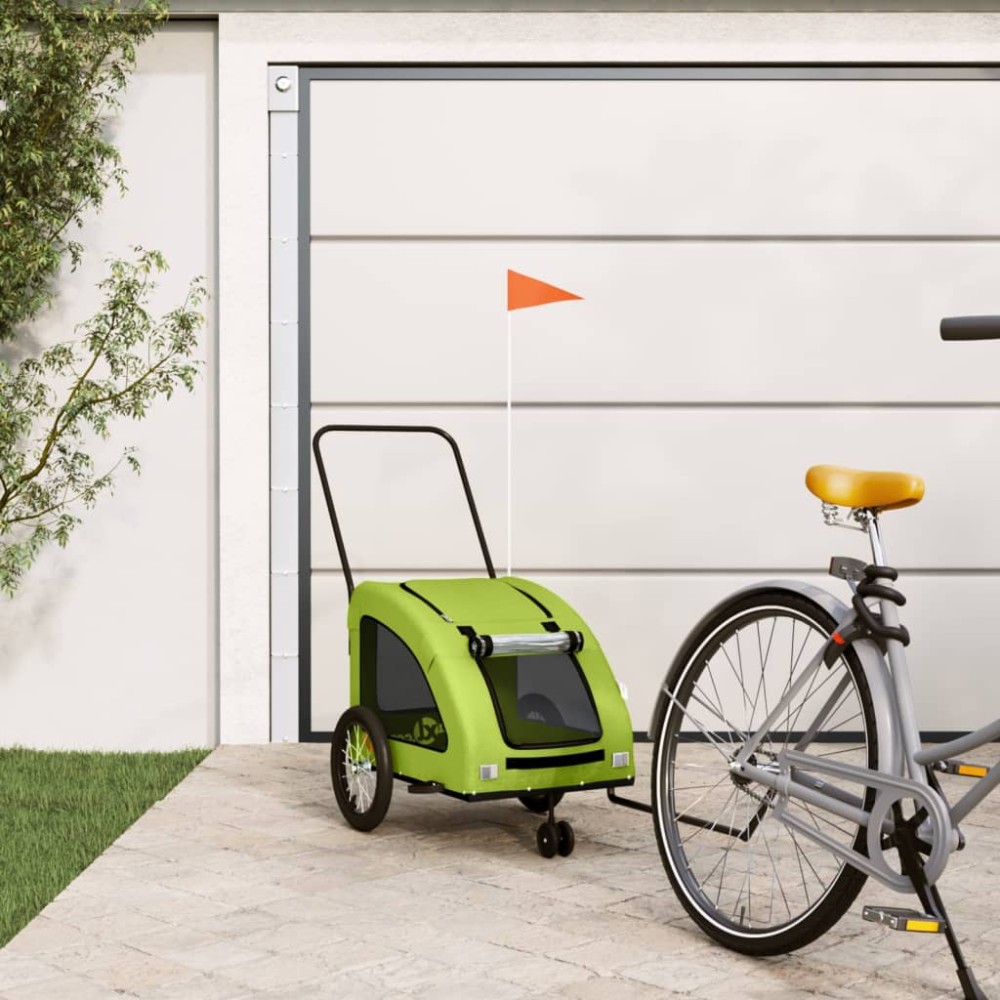 vidaXL Remorcă de bicicletă animale companie, verde textil oxford/fier