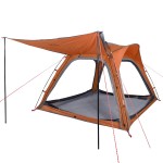 vidaXL Cort camping, 4 persoane, gri/oranj, impermeabil, setare rapidă