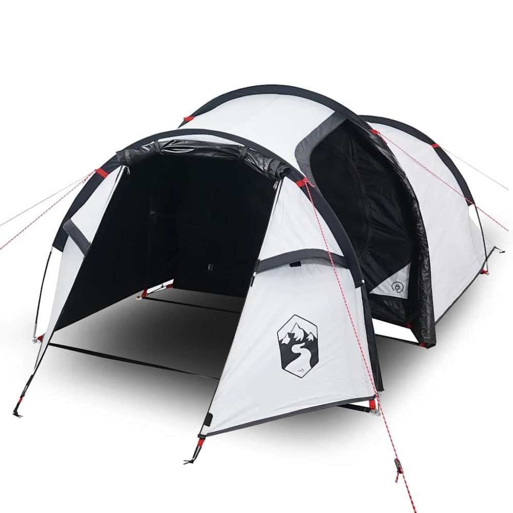 vidaXL Cort camping tunel 2 persoane, alb, țesătură opacă, impermeabil