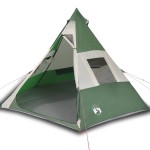 vidaXL Cort de camping tipi pentru 7 persoane, verde, impermeabil