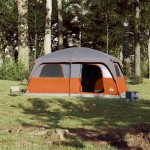 vidaXL Cort de camping pentru 8 persoane, gri/portocaliu, impermeabil