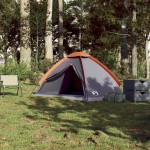 vidaXL Cort de camping pentru 2 persoane, gri/portocaliu, impermeabil