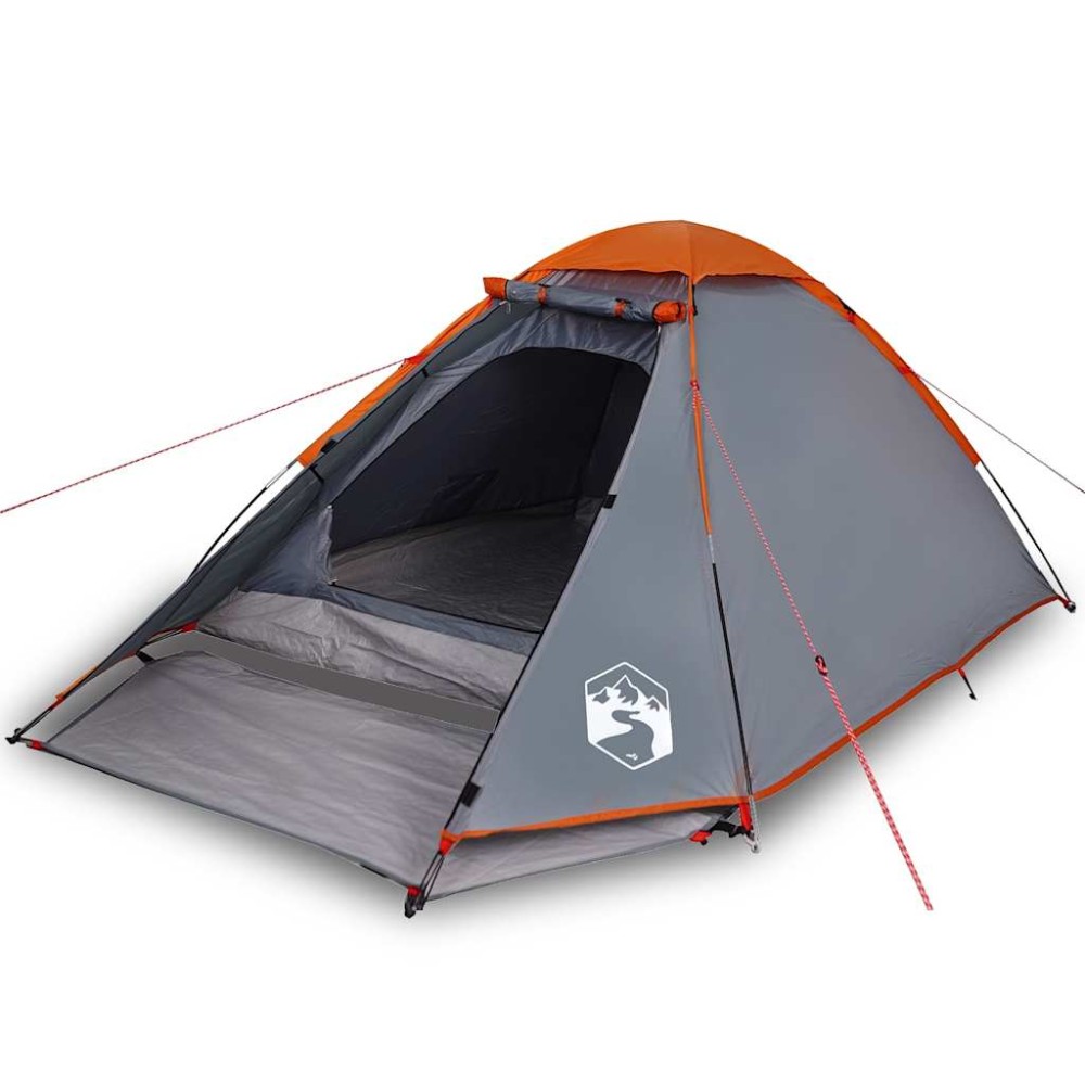 vidaXL Cort de camping pentru 2 persoane, gri/portocaliu, impermeabil