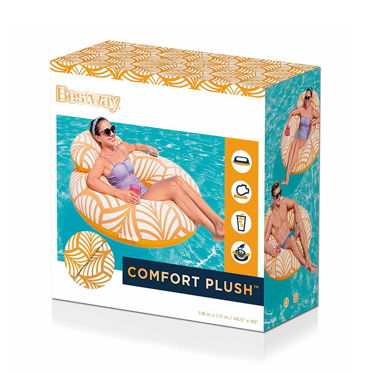 Scaun gonflabil pentru piscină Bestway Deluxe 118 x 117 cm Portocaliu