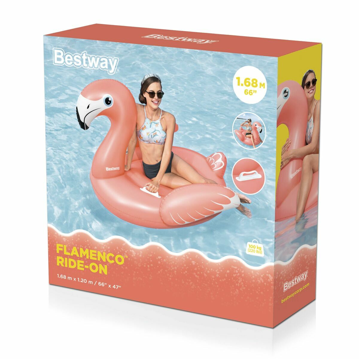 Bestway Figură Inflatable Flamingo cu Mânere 168x120 cm +3 Ani Plajă și Piscină 41526