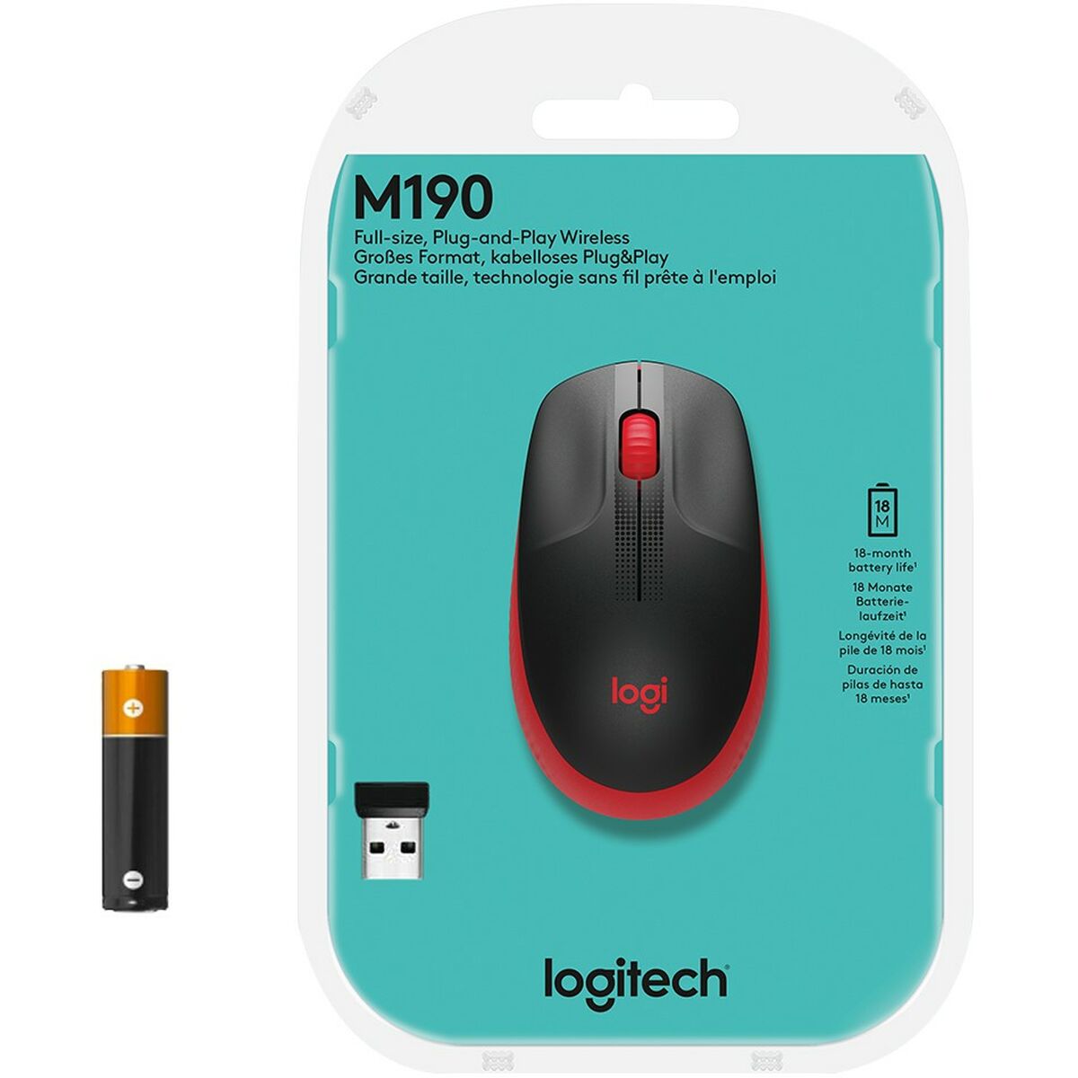 Mouse Fără Fir Logitech M190 Roșu 1000 dpi