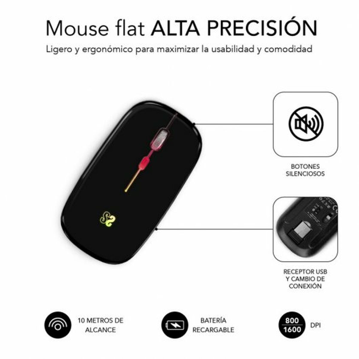 Mouse Subblim SUBMO-LDFLAT1 1600 dpi Negru