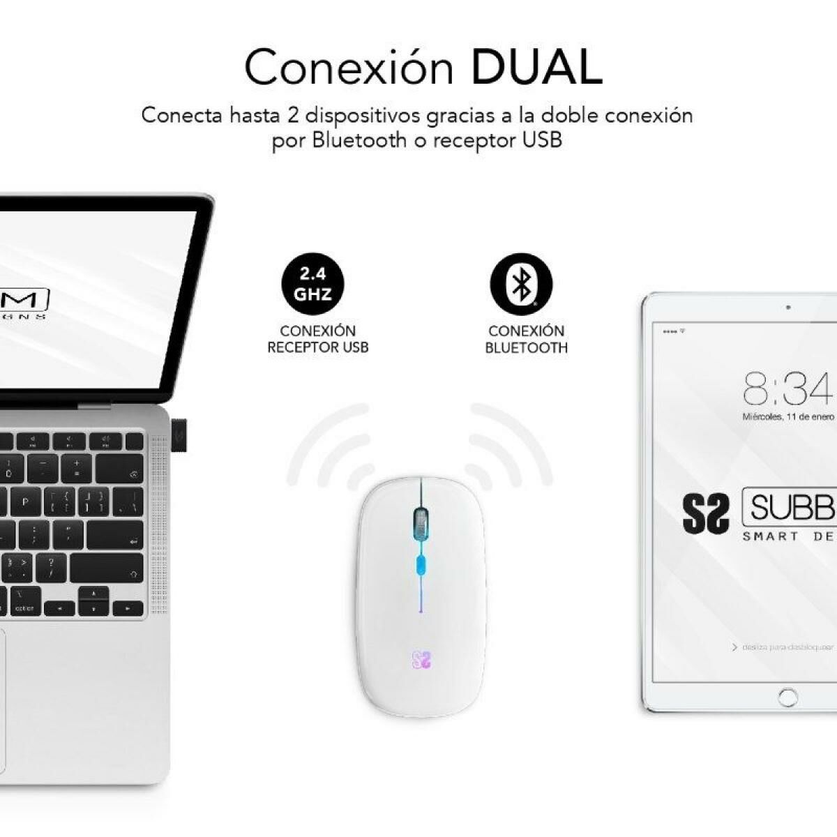 Mouse Bluetooth Fără Fir Subblim SUBMO-LDFLAT2 Alb 1600 dpi