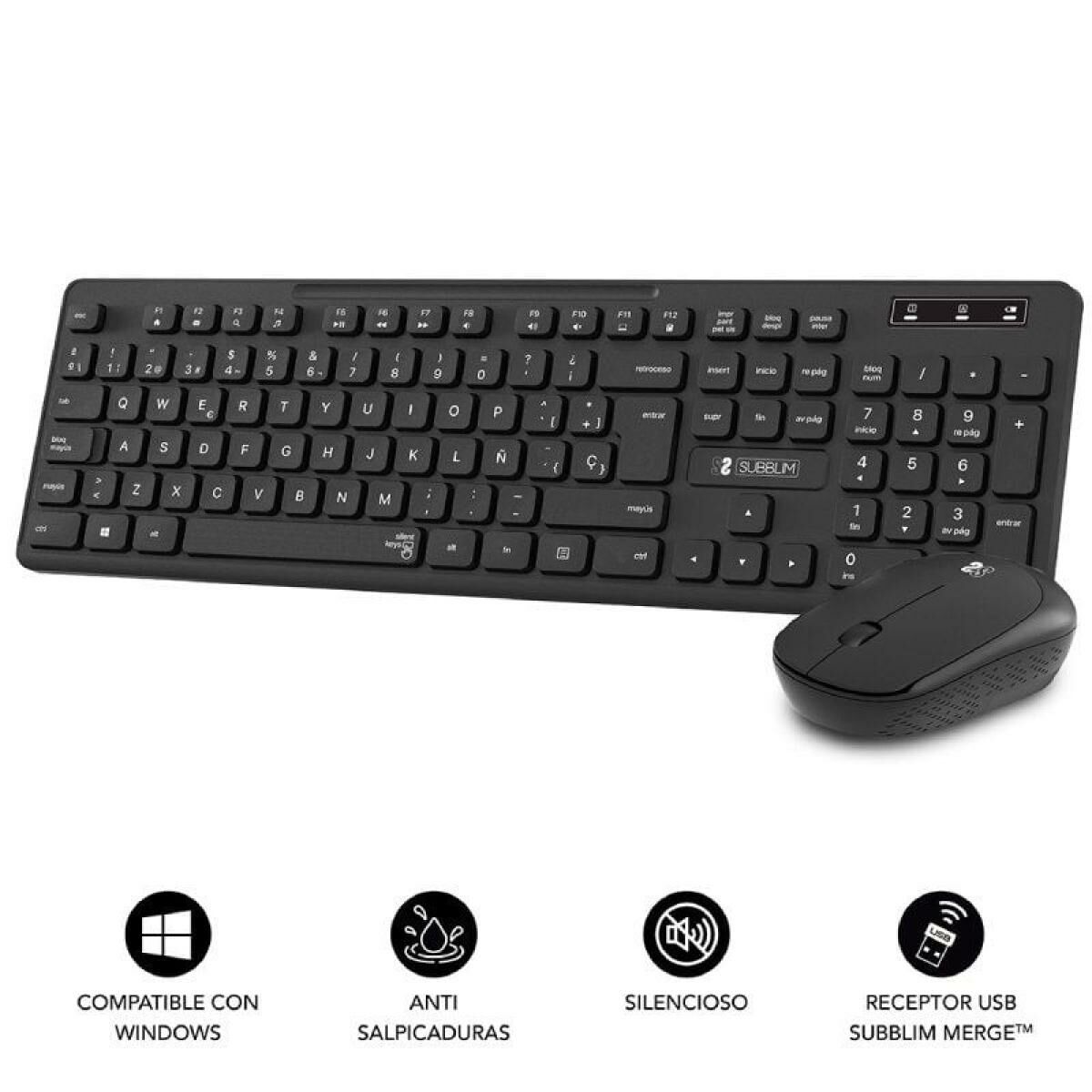 Tastatură și Mouse Fără Fir Subblim SUBKBC-CSSW10 Negru Qwerty Spaniolă QWERTY
