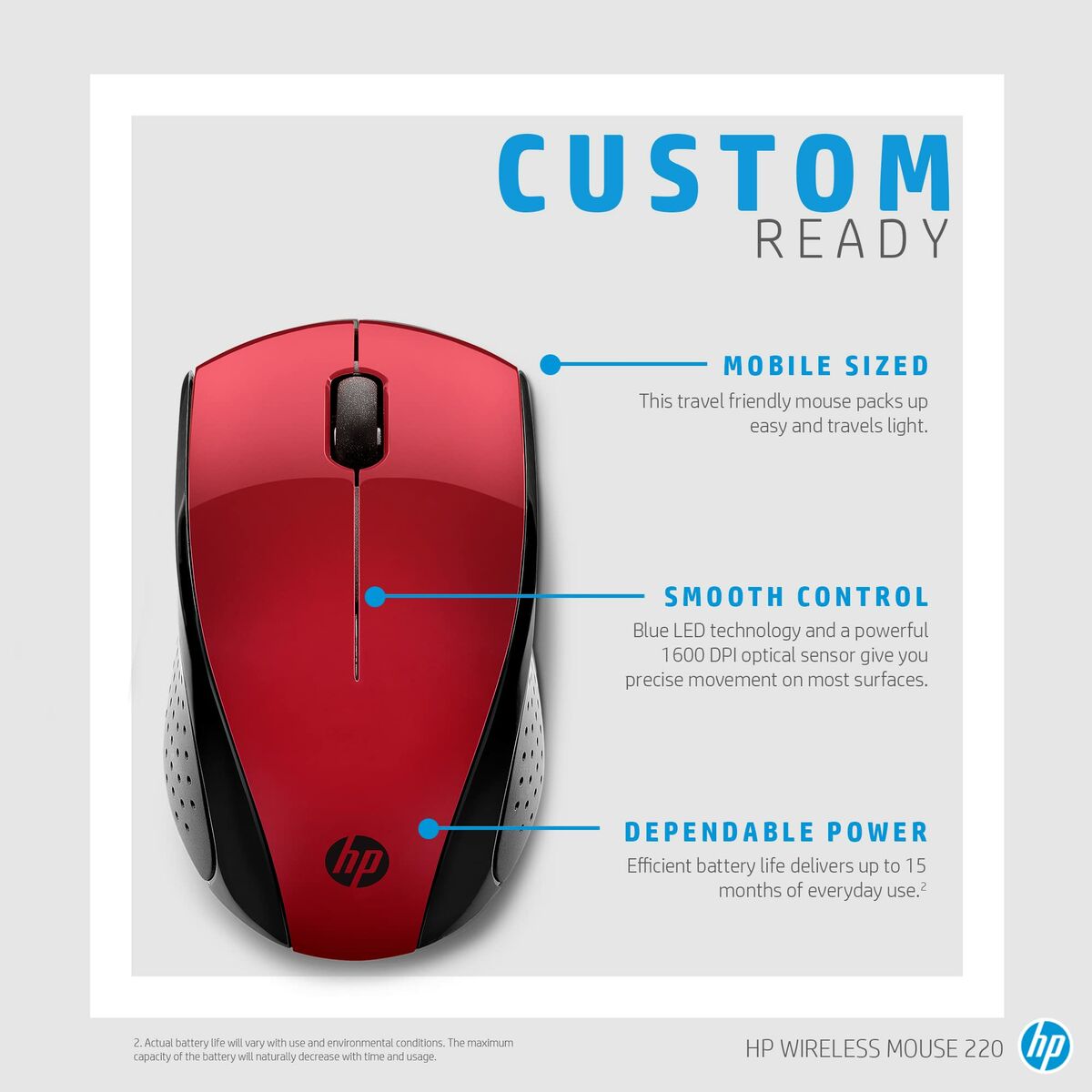 Mouse Fără Fir HP 220 Roșu 1600 dpi
