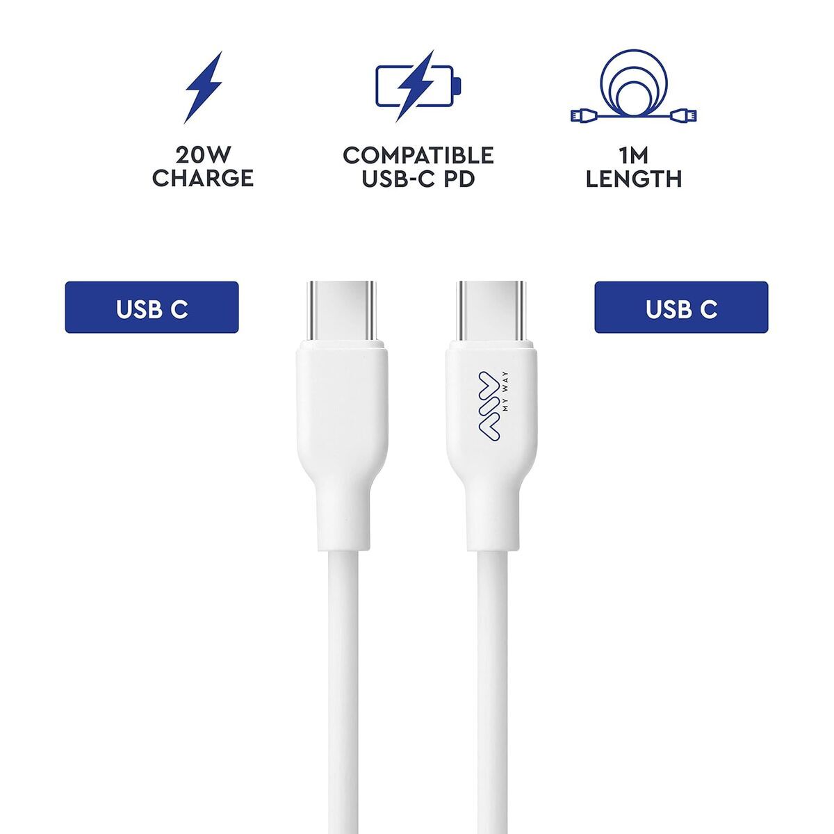 Cablu USB-C la USB-C Myway MWUSC0024 Alb