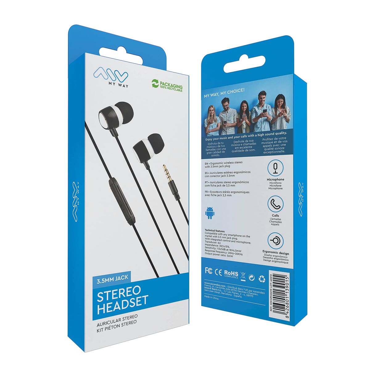 Căști cu Microfon Myway MWHPH0019 Alb Negru