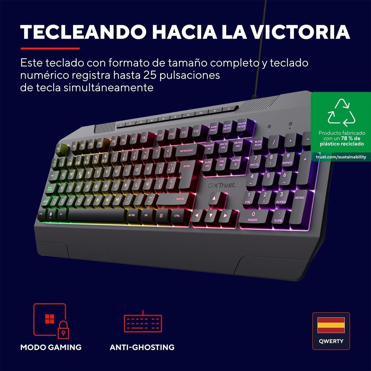Tastatură Trust 24998 Negru Qwerty Spaniolă