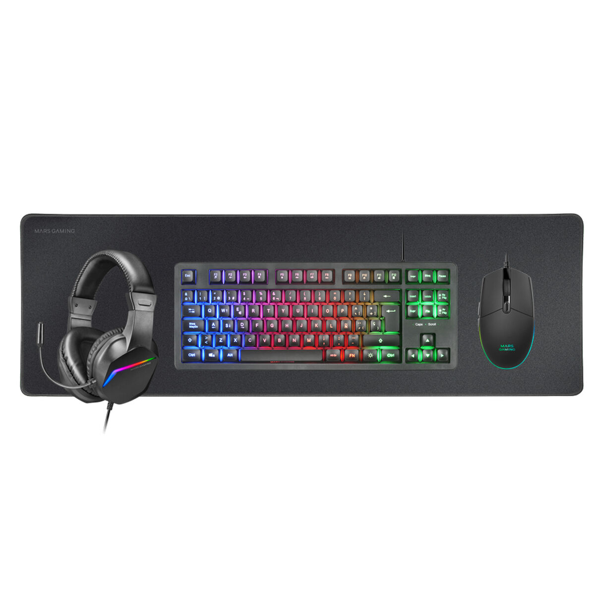Tastatură și Mouse Mars Gaming MCPRGB3ES Negru Multicolor Qwerty Spaniolă (4 Unități)