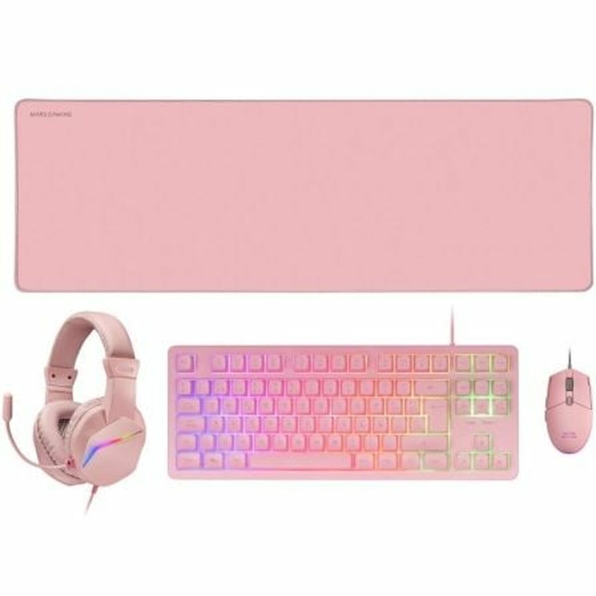 Pachet Gaming Mars Gaming MCPRGB3PES Multicolor Roz Qwerty Spaniolă (4 Unități)