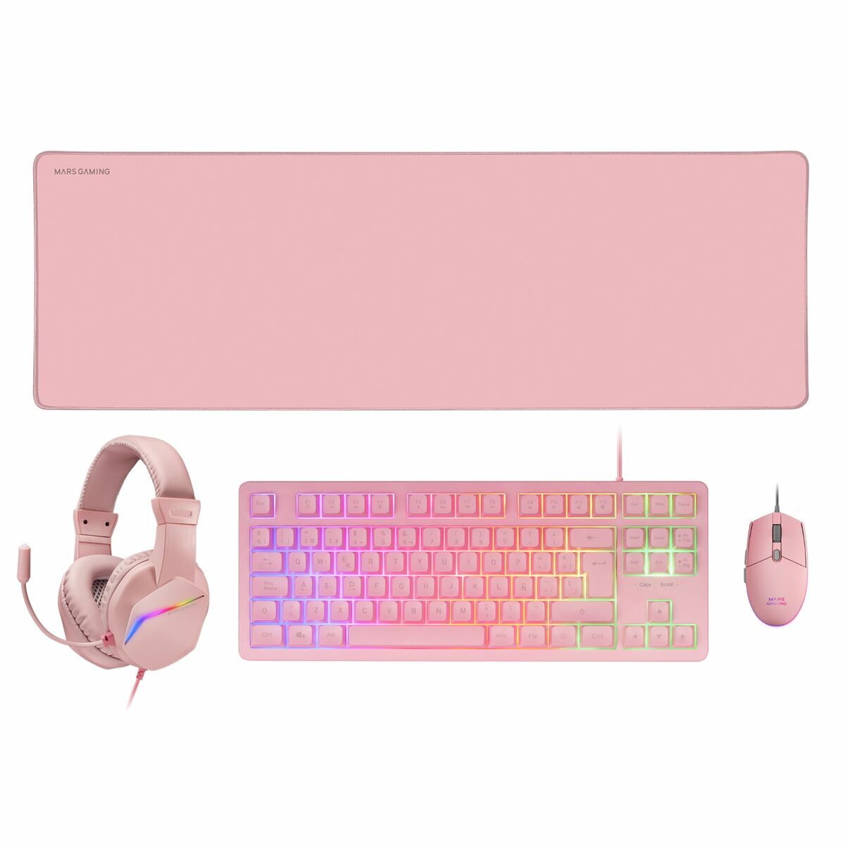 Pachet Gaming Mars Gaming MCPRGB3PES Multicolor Roz Qwerty Spaniolă (4 Unități)