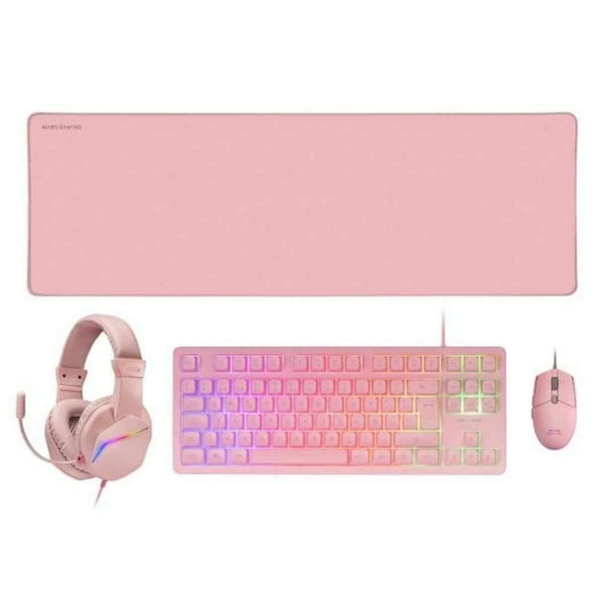 Pachet Gaming Mars Gaming MCPRGB3PES Multicolor Roz Qwerty Spaniolă (4 Unități)