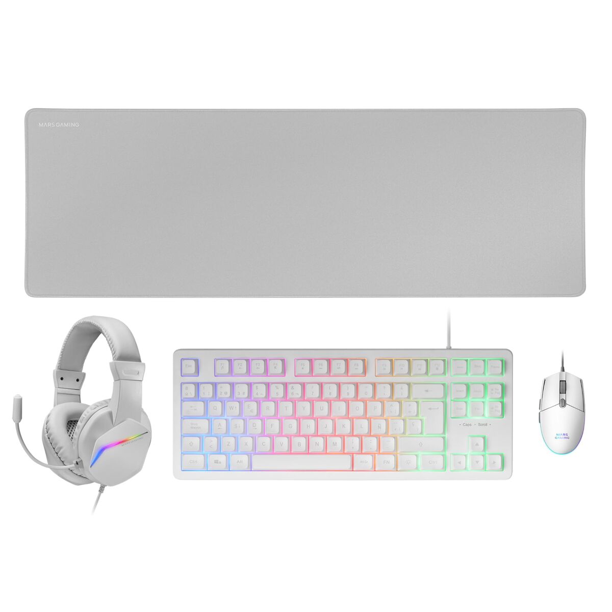 Tastatură și Mouse Mars Gaming MCPRGB3WES Qwerty Spaniolă Alb