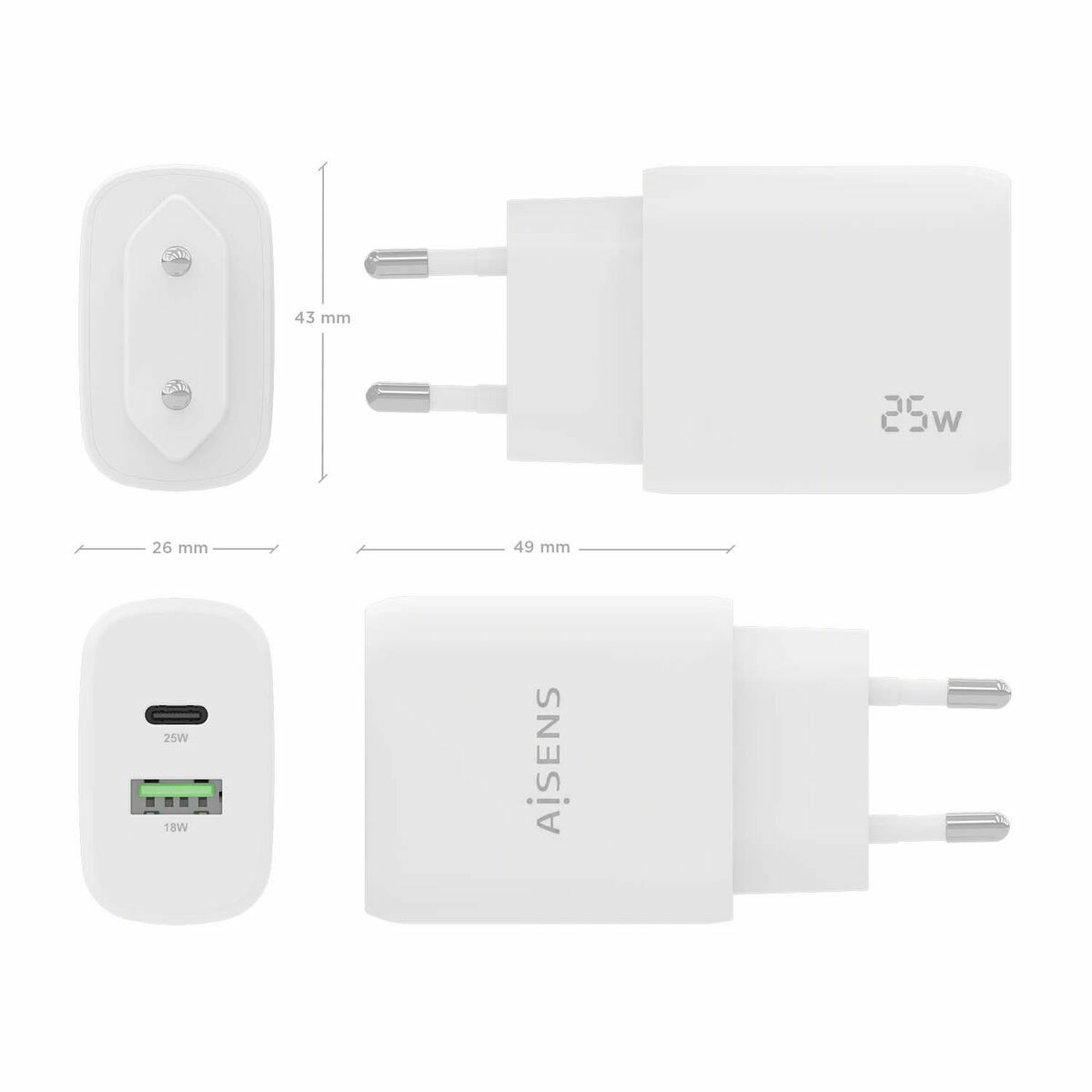 Încărcător de Perete Aisens A110-0758 Alb Multicolor 25 W 50 W