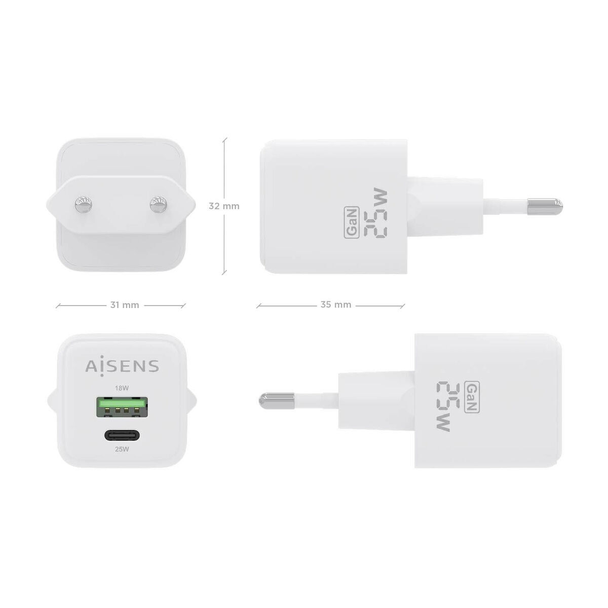 Încărcător de Perete Aisens ASCH-25W2P014-W Alb Multicolor 25 W