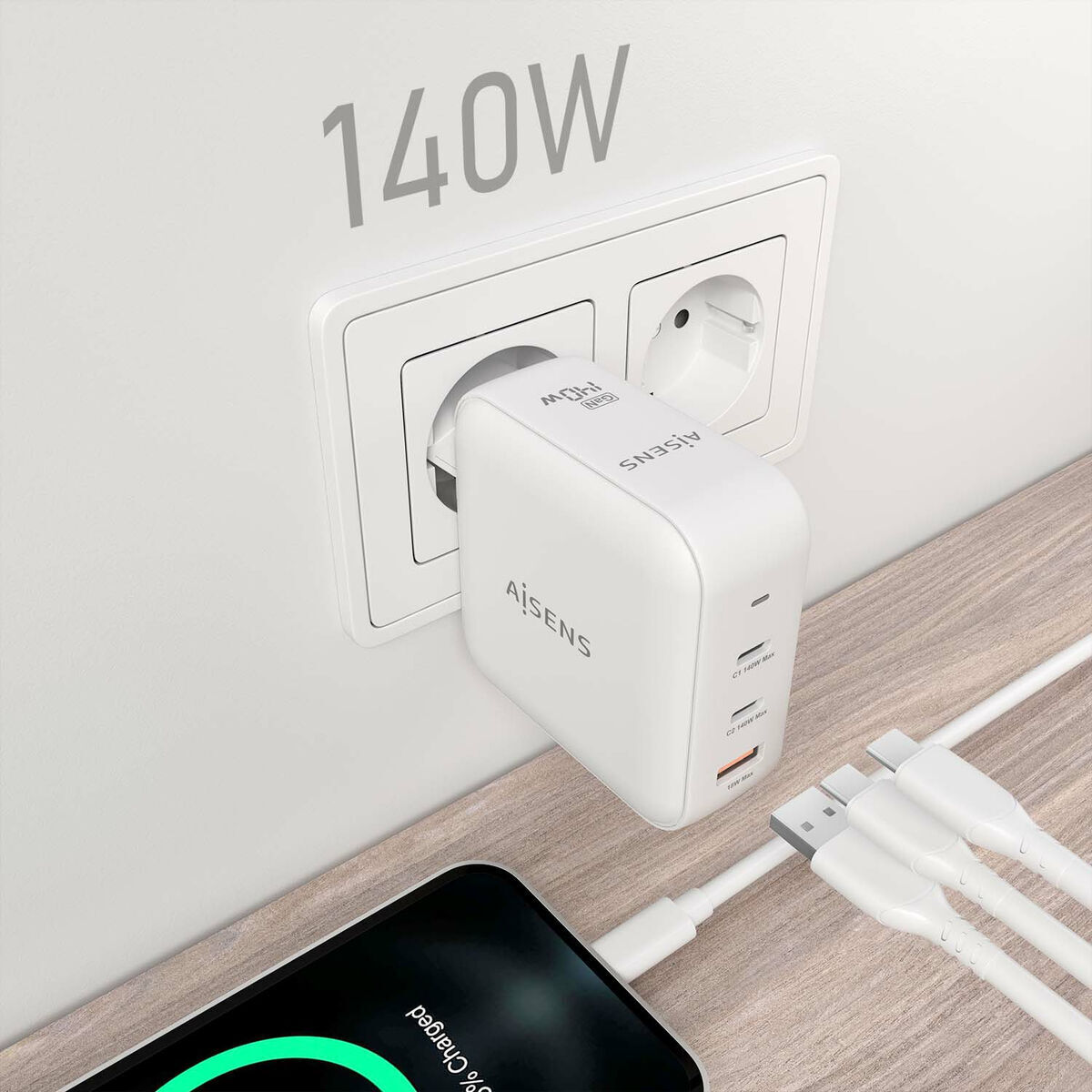 Încărcător de Perete Aisens ASCH-140W3P030-W Alb Multicolor 140 W