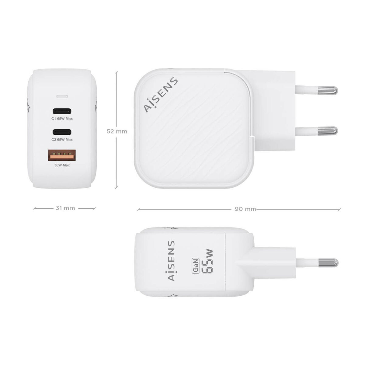 Încărcător de Perete Aisens ASCH-65W3P026-W Alb Multicolor 65 W