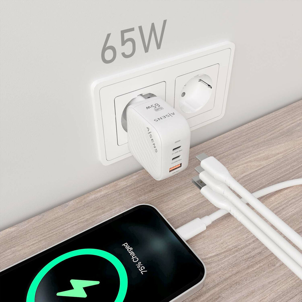 Încărcător de Perete Aisens ASCH-65W3P026-W Alb Multicolor 65 W