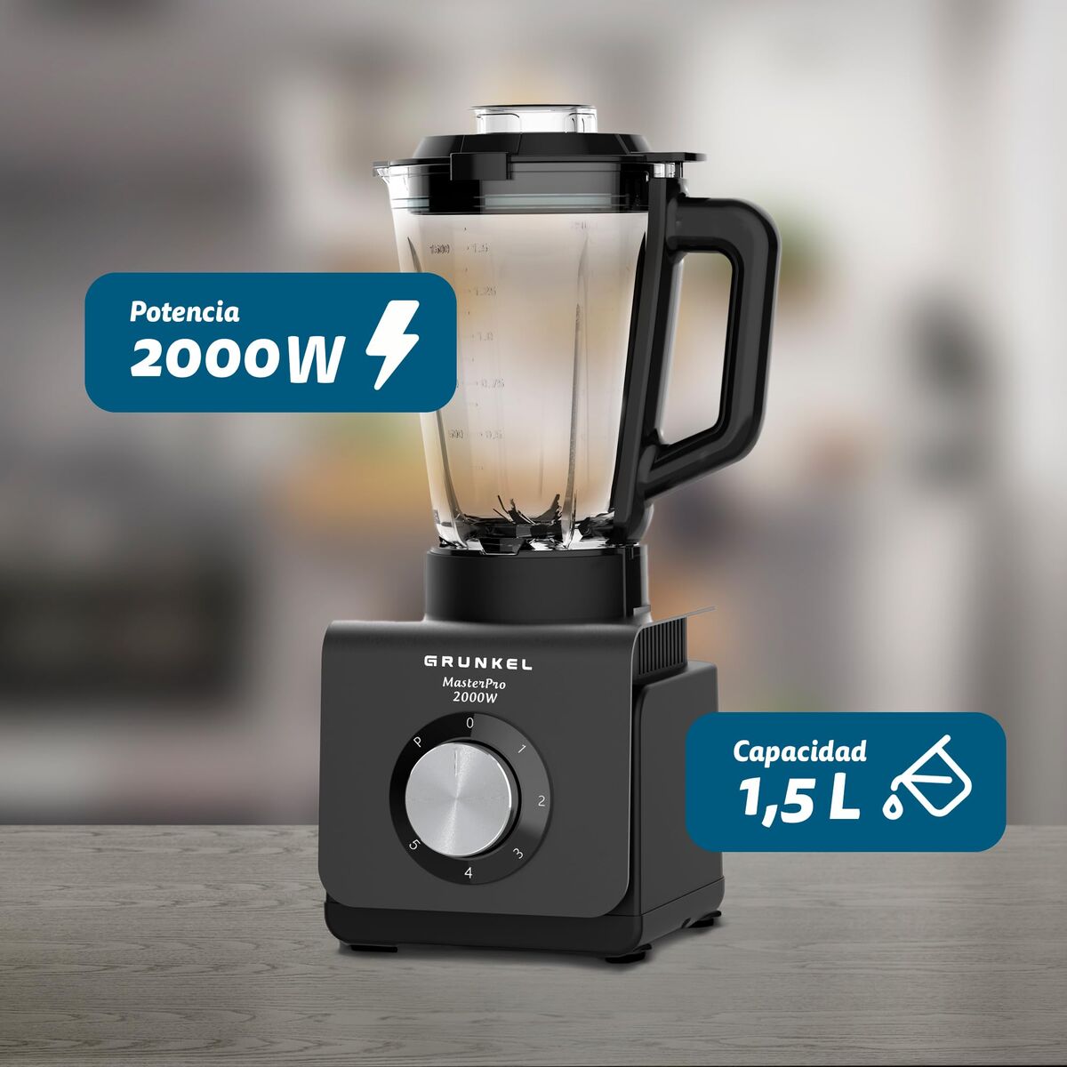 Mixer cu Pahar Grunkel BAT-2000 MASTERPRO Negru Oțel 1,5 L