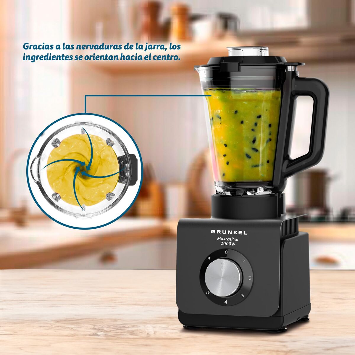 Mixer cu Pahar Grunkel BAT-2000 MASTERPRO Negru Oțel 1,5 L