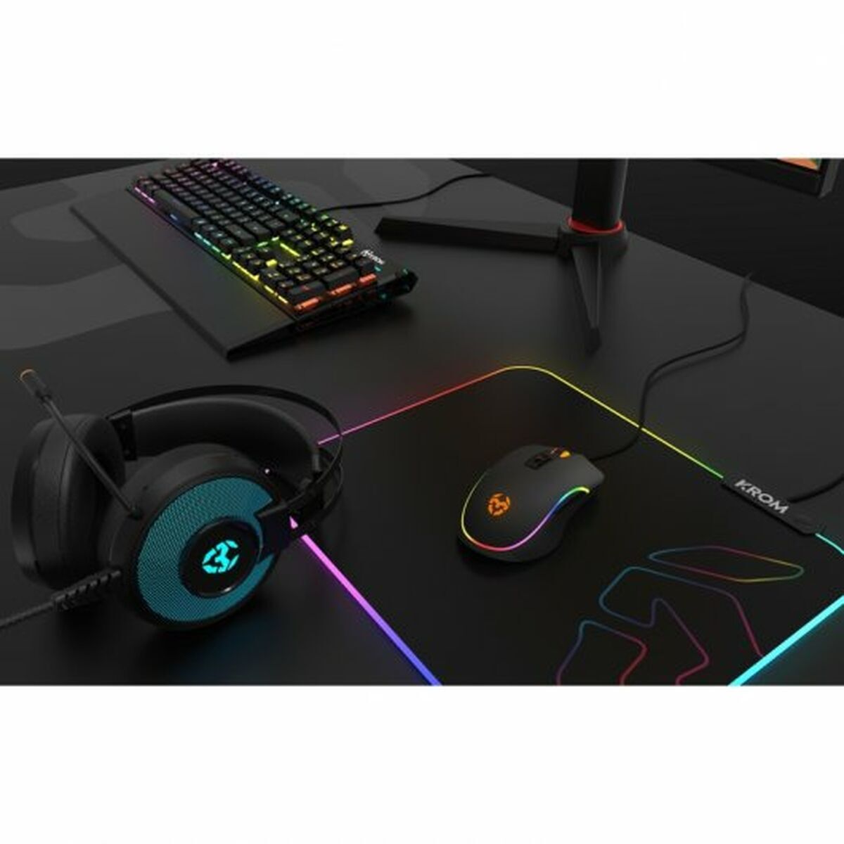 Covoraș Gaming cu Iluminat LED Krom Knout RGB Negru