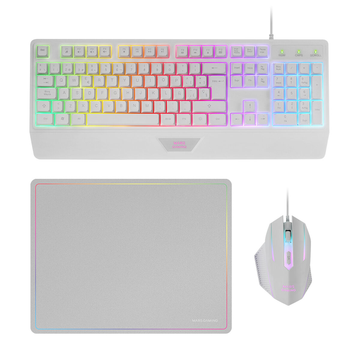 Tastatură Mars Gaming MCP124WES Alb Multicolor Qwerty Spaniolă (3 Unități)