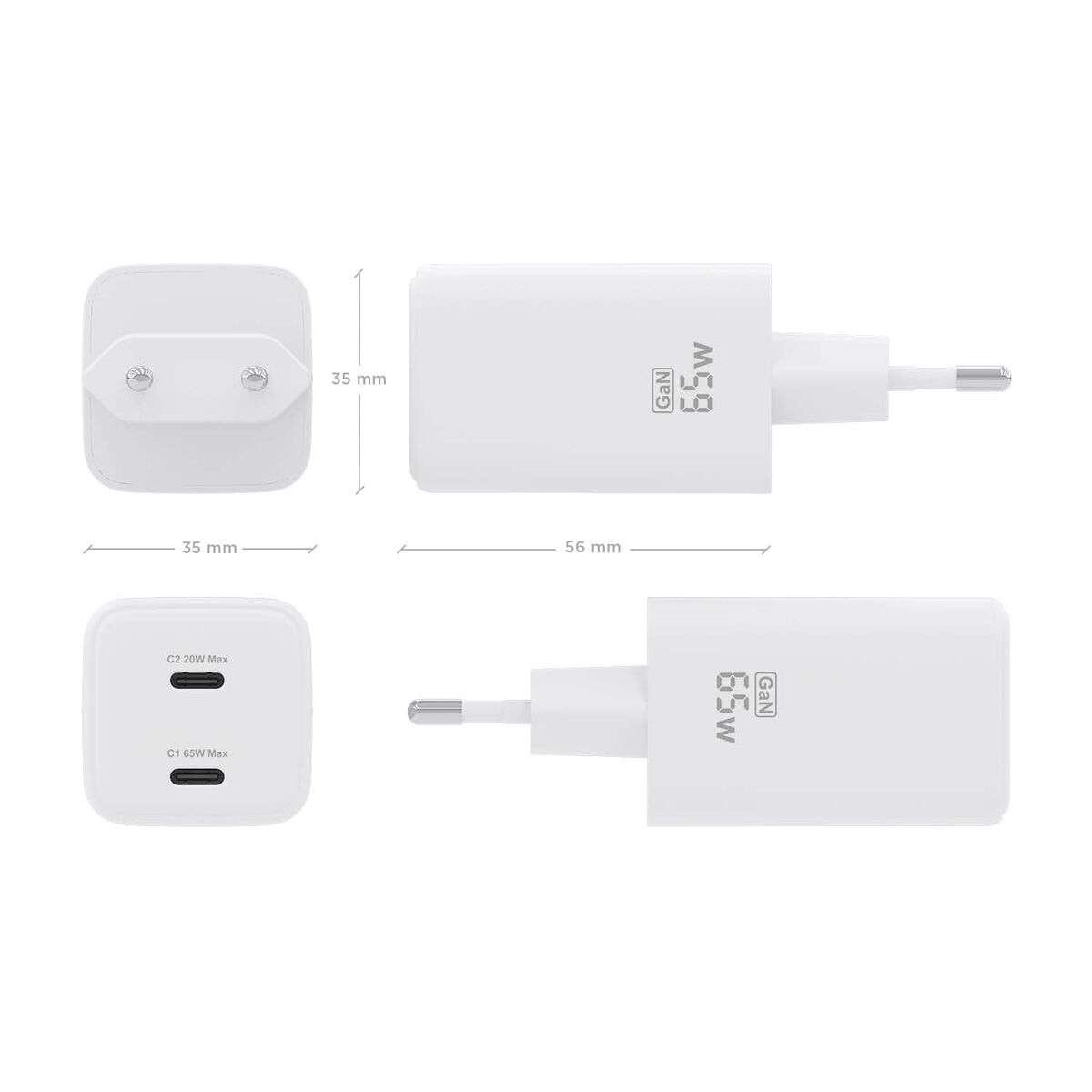 Încărcător de Perete Aisens ASCH-65W2P039-W Alb Multicolor 65 W