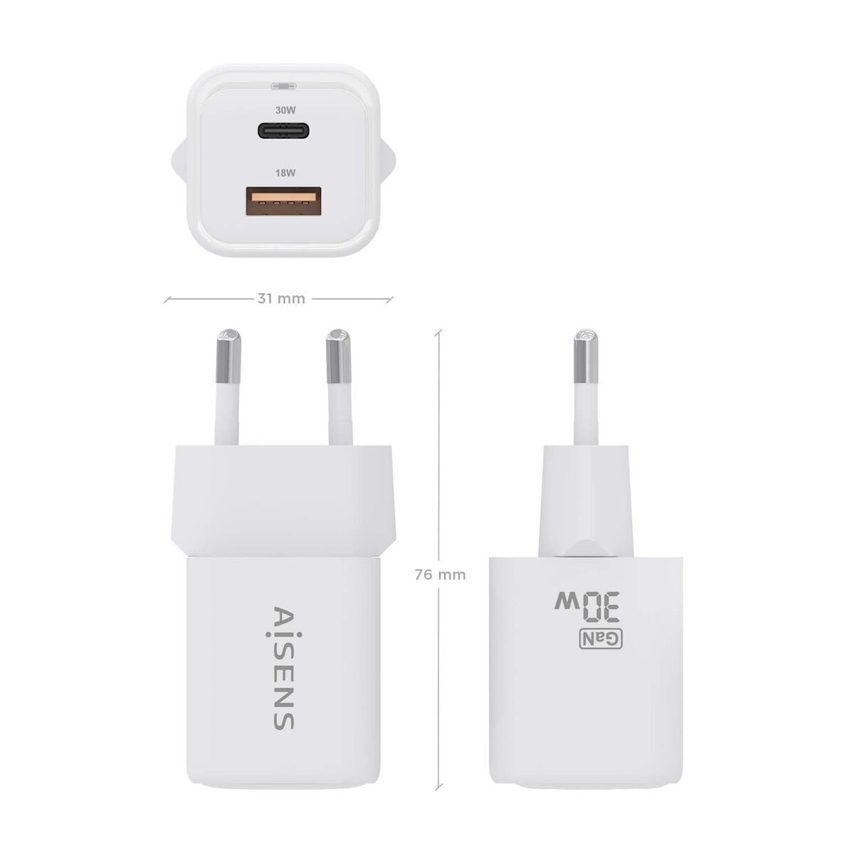 Încărcător de Perete Aisens ASCH-30W2P020-W Alb Multicolor 33 W